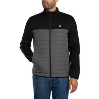 Black and gray Sports Fleece Hybrid Jacket by Lyle & Scott with quilted front and yellow logo on chest.