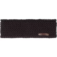 Black knitted Starling® women's headband with textured pattern and small leather brand tag on the side.