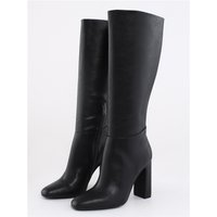Black Steve Madden Ally knee-high boots with block heels and pointed toes.