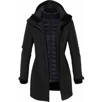 Black Stormtech women's Avalante jacket with detachable hood, quilted inner layer, and adjustable cuffs, size S.