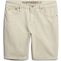 Cream Superdry Vintage Straight shorts with button fly, belt loops, and five-pocket design.