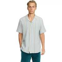 Striped Cuban shirt by Revolution, light blue with beige stripes, short sleeves, button-up, relaxed fit.