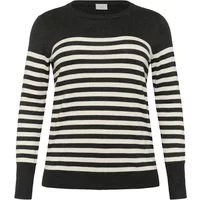 Black and white striped knit jumper for women, long sleeves, round neck, by KAFFE Curve Lizzy.
