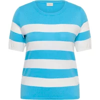 Blue and white striped short sleeve jumper by KAFFE Curve, featuring a round neckline and relaxed fit.