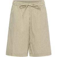Beige and white striped women's shorts by Kaffe with drawstring waist and knee-length cut.