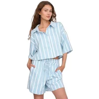 Blue and white striped women's shirt with short sleeves and a relaxed fit by 24 Colours.
