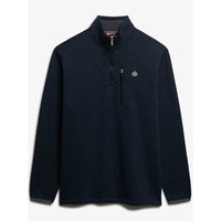Navy Superdry&Co 1/2 Zip Storm Fleece, medium size, with chest pocket and logo, long sleeves, and high collar.