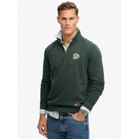Eagle green half zip sweatshirt with Superdry&Co logo on chest, ribbed cuffs, and hem, worn by a model.