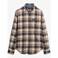 White and red plaid Superdry&Co cotton lumberjack shirt, button-up, long sleeves, chest pocket, XL size.