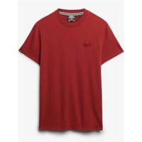 Red Superdry&Co organic cotton T-shirt with small chest logo, short sleeves, and crew neck.