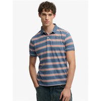 Superdry&Co Vintage Stripe Jersey Polo Shirt in Retro Blue, XL, featuring pink and blue horizontal stripes.