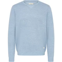 Light blue "Sweater Blend Bruton" with crew neck, ribbed cuffs, and hem, featuring subtle texture and small logo patch.