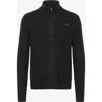 Black zip-up sweater by Blend Pattix with high collar and textured knit design.