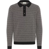 Black and white jacquard sweater with a black collar and button placket by Casual Friday.