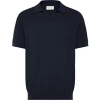 Navy blue short-sleeve sweater with a polo collar and ribbed hem by Casual Friday Sona.