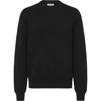 Black crewneck sweater with ribbed cuffs and hem, designed by Casual Friday Theo, featuring a simple, classic fit.