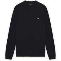 Black Lyle & Scott sweater with crew neck and yellow eagle logo on chest.