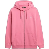 Pink Superdry Studios women's zip-up hoodie with drawstrings and front pockets.
