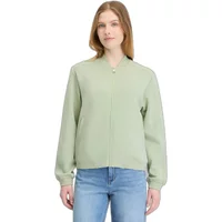 Light green Ragwear Laverna women's sweatshirt, long sleeves, ribbed cuffs, and collar, worn by a model with jeans.