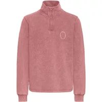 Pink half-zip sweatshirt by Blend with high collar, ribbed cuffs, and subtle embroidered logo on chest.