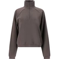 Dark gray Athlecia Elaina sweatshirt with high collar, half-zip front, and long raglan sleeves.