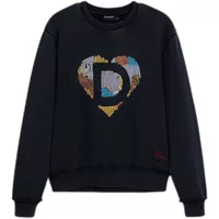 Black Desigual sweatshirt with colorful heart-shaped "D" logo on front.