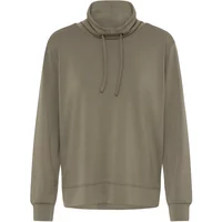 Olive green fransa FRAURORA 9 sweatshirt with a drawstring cowl neck and long sleeves.