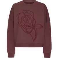 Maroon fransa Fredita sweatshirt with large embroidered rose design on front, long sleeves, and ribbed cuffs.