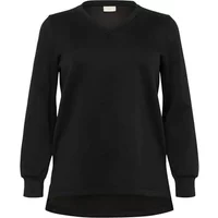 Black KAFFE Curve Annita sweatshirt with long sleeves, V-neck, and ribbed cuffs.