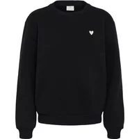 Black Kaffe Liddy women's sweatshirt with small white heart emblem on chest, ribbed cuffs and hem.