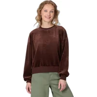 Brown Ragwear Wuss Embossed sweatshirt, long sleeves, ribbed cuffs and hem, worn by a woman with light brown hair.