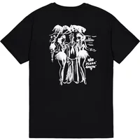 Black Alpha Industries T-shirt with white graphic of dancers and palm trees, "Aloha" text on the back.