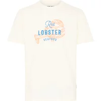 White Blend BHKRISTOFF T-shirt with blue "Red Lobster Seafood" text and orange lobster graphic on the front.