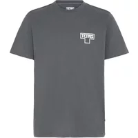 Gray T-shirt with small white Tetris logo on chest, short sleeves, and crew neck.
