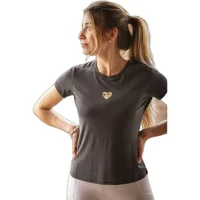 Gray "T-shirt femme Pénélope Lovely" with short sleeves and small heart emblem on chest.