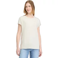 Cream Ragwear Muella women's T-shirt, short sleeves, relaxed fit, worn by a model with light blue jeans.