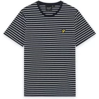 Black and white striped Lyle & Scott Breton T-shirt with short sleeves and yellow logo on chest.