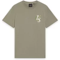 Olive green Lyle & Scott T-shirt with small white "LS" script graphic on chest, short sleeves, crew neck.