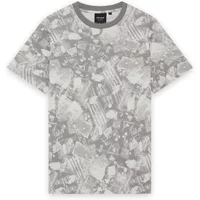 Gray Lyle & Scott T-shirt with abstract industrial pattern and crew neckline.