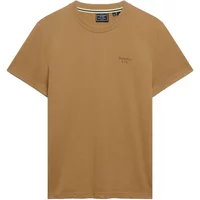 Brown Superdry Essential Serif T-shirt with small chest logo, crew neck, and short sleeves.