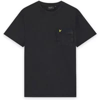 Black Lyle & Scott T-shirt with a chest pocket and yellow embroidered logo.