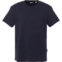 Black technical knit T-shirt by Schott, short sleeves, round neckline, subtle logo on chest.