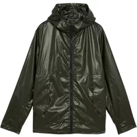 Thermoreactive jacket by Lyle & Scott, shiny dark green with hood, full zip, and long sleeves.