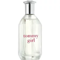 Clear glass bottle of Tommy Girl Eau De Toilette with silver cap and red lettering, 100ml size.
