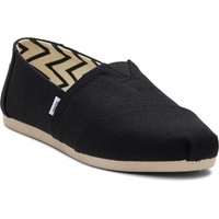 Black TOMS Alpargata cotton women's shoes with beige sole and zigzag patterned interior.