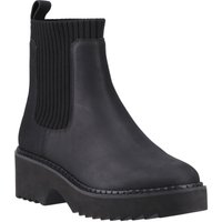 Black leather heeled ankle boots with ribbed elastic sides and chunky sole by TOMS.