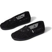 Black TOMS Women's Alpargata Shoes with crochet design and slip-on style.