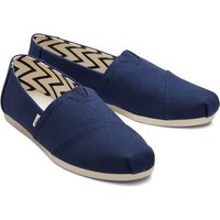 Navy TOMS Women's Alpargata shoes with canvas upper, zigzag inner lining, and beige rubber sole.