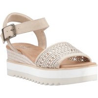 Champagne TOMS Women's Diana Wedge sandal with ankle strap, woven toe detail, and white platform sole.
