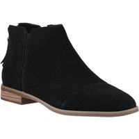 Black suede ankle boot with side zipper, low wooden heel, and rounded toe.
